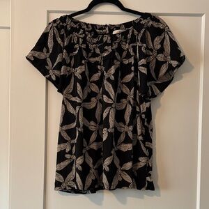 LOFT Black and White Leaf Pattern Blouse